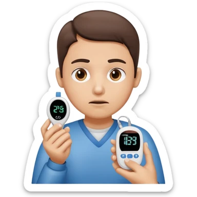person with diabetes with glucose meter in his hand sticker