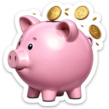 Piggy bank with coins falling in sticker