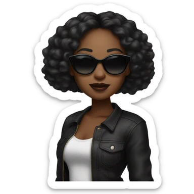 Black girl with black middle part hair and black sunglasses with lipgloss on  sticker