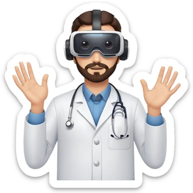 man doctor with dark brown hair and beard wearing virtual reality headset sticker