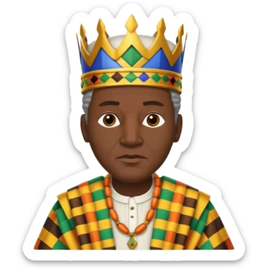 Create an emoji of an Old serious African king wearing kente cloth, white shirt and kufi hat sticker