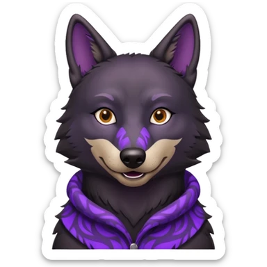 black wolf with purple pattern, emotion (happy, sad, sleepy) sticker