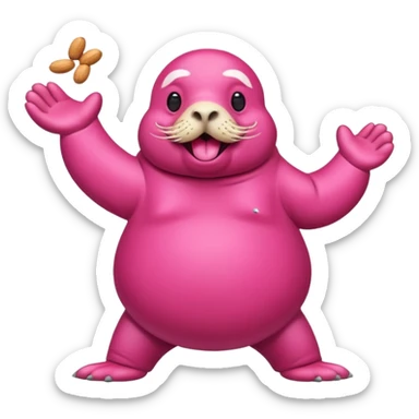 Pink Walrus dancing with peanuts sticker