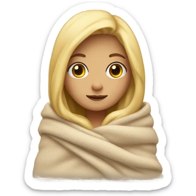 Blonde girl wrapped up in a cozy blanket sticker