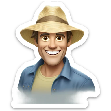 jim carrey face at the beach shirt and hat tour guide look no teeth smile sticker