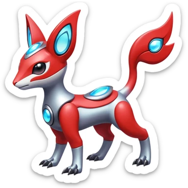 Shiny Colorful Futuristic Cyber-Meloetta-Latias-Koraidon-Peppercat-Protogen-Pokémon-Digimon-Fakémon-fusion-hybrid-creature sticker