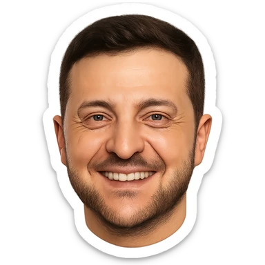 photorealistic emoji style portrait of Vladimir Zelensky smiling, no background sticker