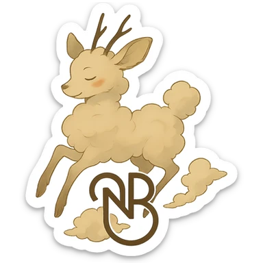 Add a simple, modern logo element such as a stylized monogram or icon to the Ghibli-style vanilla cloud doe with rosy cheeks, floating with witch-like grace, suitable for social media brand identity. Keep the background transparent. sticker