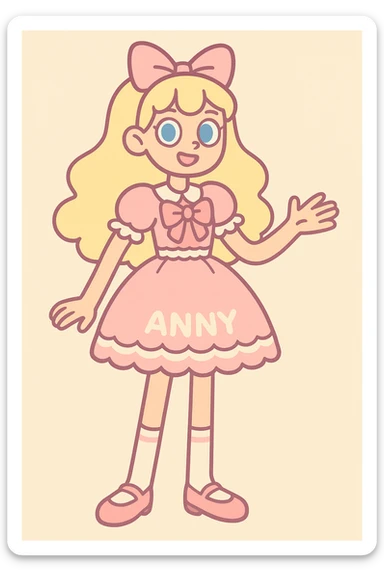 Anny, a cute tall lolita girl with blue eyes, pastel cartoon style sticker