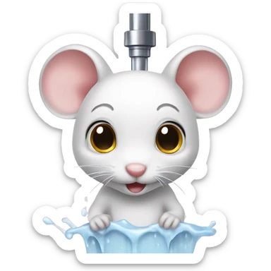 Cute white mouse in shower sticker