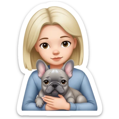 Gray French bulldog with girl sticker