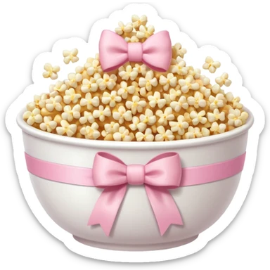 popcorn soft texture in white bowl with pink pastel bow not on top sticker