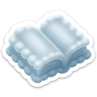 thick open book made entirely of small, very bright white fluffy convex clouds, matte glass style sticker