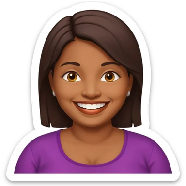 40 yr old chubby sri lankan woman, dark skin, straight brown hair, big smile, white teeth sticker