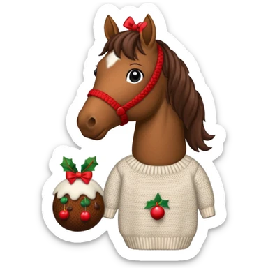 A jumper with à horse and a Christmas pudding with red bows cute sticker