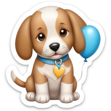 adorable puppy with bandaid and get well soon balloon sticker