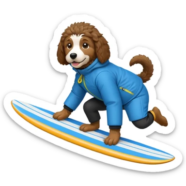 Bernedoodle surfing down an ski slope  sticker