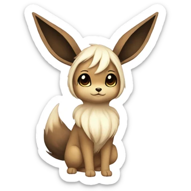 Kawaii Pale Shiny Eevee with dark-brown long emo-hair covering her eyes Full Body sticker