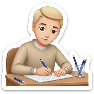 Person at desk writing an essay that begins with "Dear God" sticker