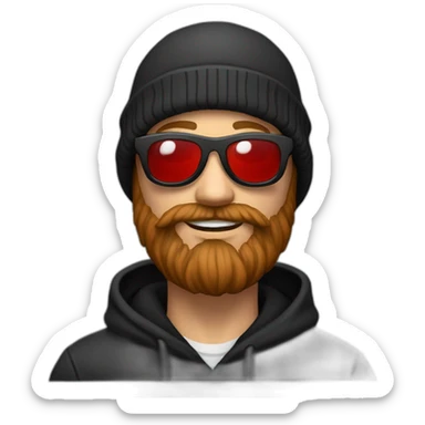 beard guy with black hoodie and sun glasses and Beanie, with a red ring on his right hand sticker