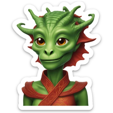 Photo realistic, alien female green,  red china dragon sticker