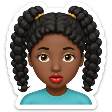 emoji sucking its lips in with one eyebrow up and the other one down dark skin and curly hair in a ponytail sticker