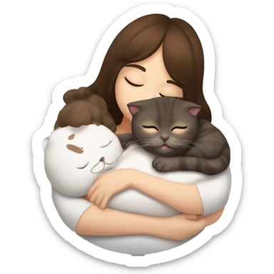 Scottish fold dark brown kitty sleeping on brunette white girl's lap sticker