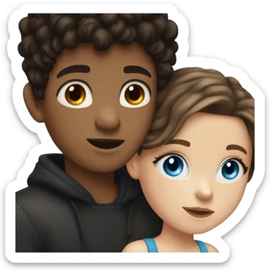 White girl with brown hair and blue eyes and black boy with black hair kissing  sticker