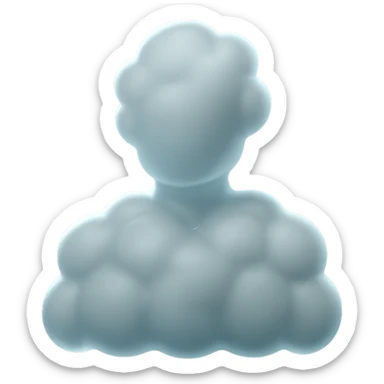 shoulder-up person fully made of white fluffy convex clouds, matte glass style sticker