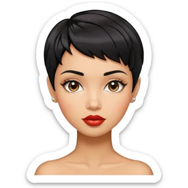 woman pixie cut textured black hair shiny glossy lips sticker