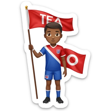 A black boy holding a big team flag, waving it proudly with a determined expression full body sticker