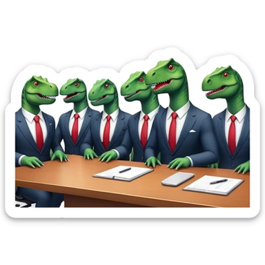 different office dinosaurs in suits sitting along the conference table sticker