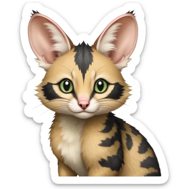 Dark-Green, black-pointed, soft natural realistic romantic vintage antique divine beautiful elegant pretty precious cute young youthful  Fakémon-Pokémon-opossum-feline-mouse-serval-caracal-chinchilla-Minccino-Cinccino-Meowstic-rodent-hybrid-creature with a tail (full body) sticker