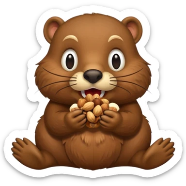 A beaver with nuts stuffed in his mouth sticker