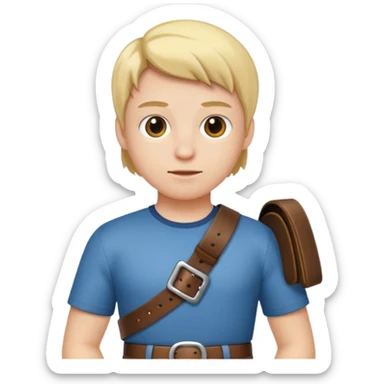 Person with straight face and belt in hand sticker