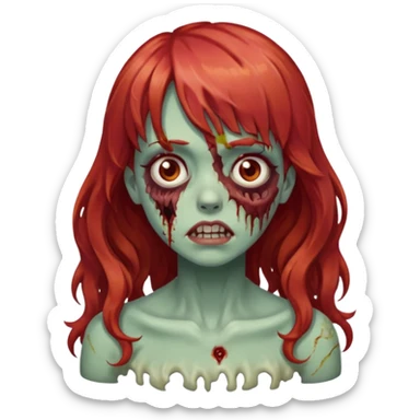 Uma zumbi garota com cabelo vermelho ondulado e franja sticker