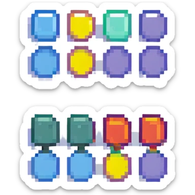 A set of four colorful dots in a row, each dot is a different color, simple and clean sticker