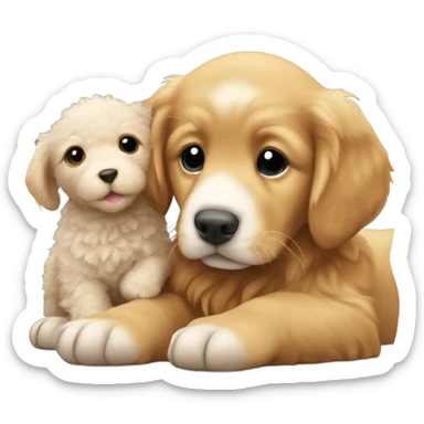 Red golden retriever puppy with a stuffed lamb  sticker