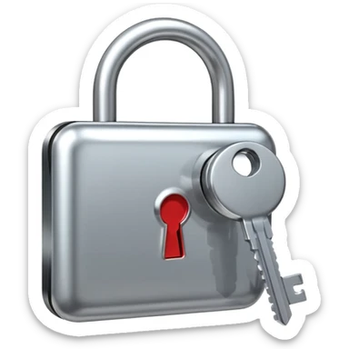 A chrome silver lock and key emoji, smooth metallic surfaces, glossy reflections, luxury swag vibe, minimal iOS emoji style, centered on clean white background sticker