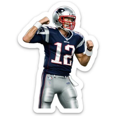 Tom brady with his football helmet on pumping his fist and yelling Let's Go sticker