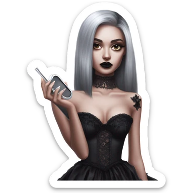 Hyper Realistic Goth victoria secret model looking into a handheld mirror  sticker