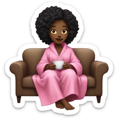 Beautiful black girl being cozy in her pink robe watching a movie and drinking a tea. sticker
