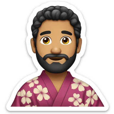bearded Latino man with dark hair wearing a kimono sticker