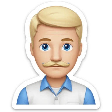 normal emoji 👨🏼 guy with blond hair, mustache, and blue eyes. No shoulders or neck. Just head sticker