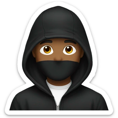  man wearing a black cap with a Nike logo, face covered black , and black hooded jacket sticker