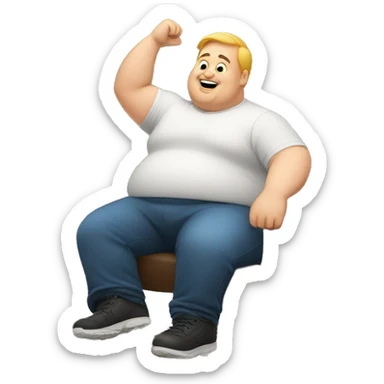 White Fat man sitting with one arm up in the air sticker