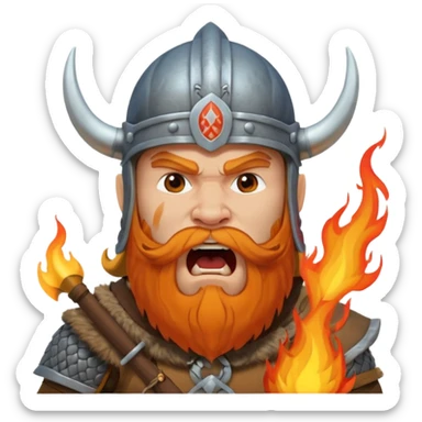 un vichingo con l'elmetto  con l'icona del fuoco sulla parte frontale ,che urla  sticker