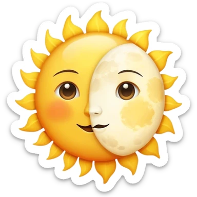 a really bright  big sun and a small moon who shines because of it. the sun is bigger and the moon bright too sticker