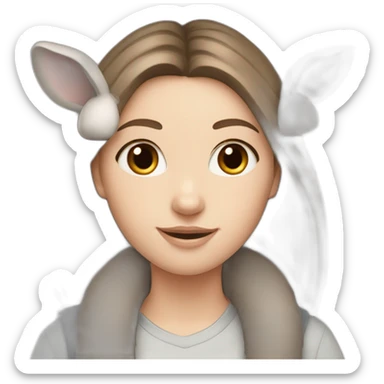 White Girl brown hair anD two Grey bunnies sticker