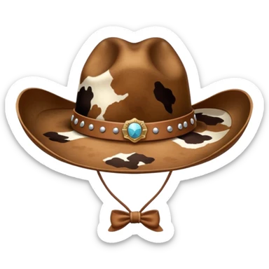 Brown cow print cowgirl hat sticker